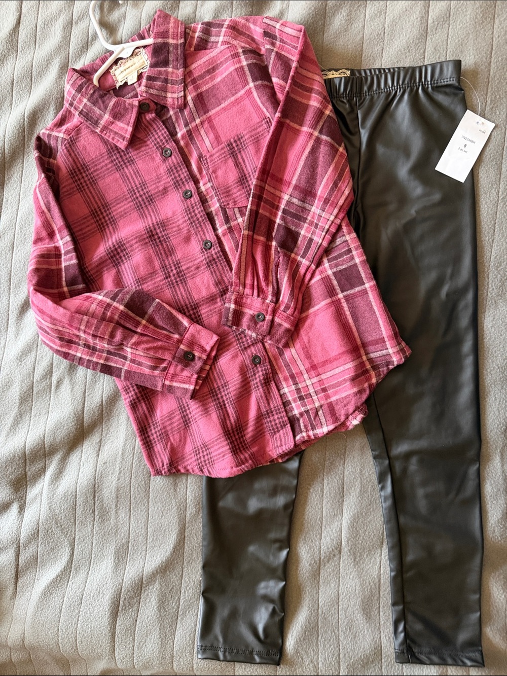 Pink Plaid Button-Up Shirt with Soft Black Bants
